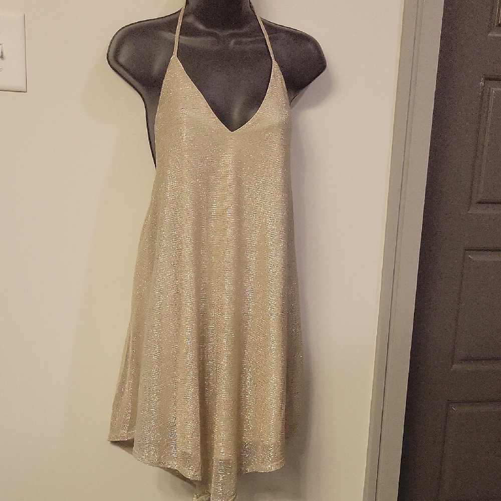 Audrey 3+1 Shimmering Gold Backless Dress